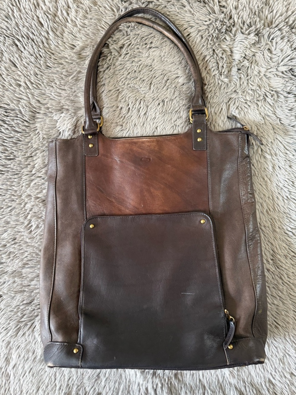 Solo Brown Leather Tote Bag Large Work Laptop Shoulder Bag Travel